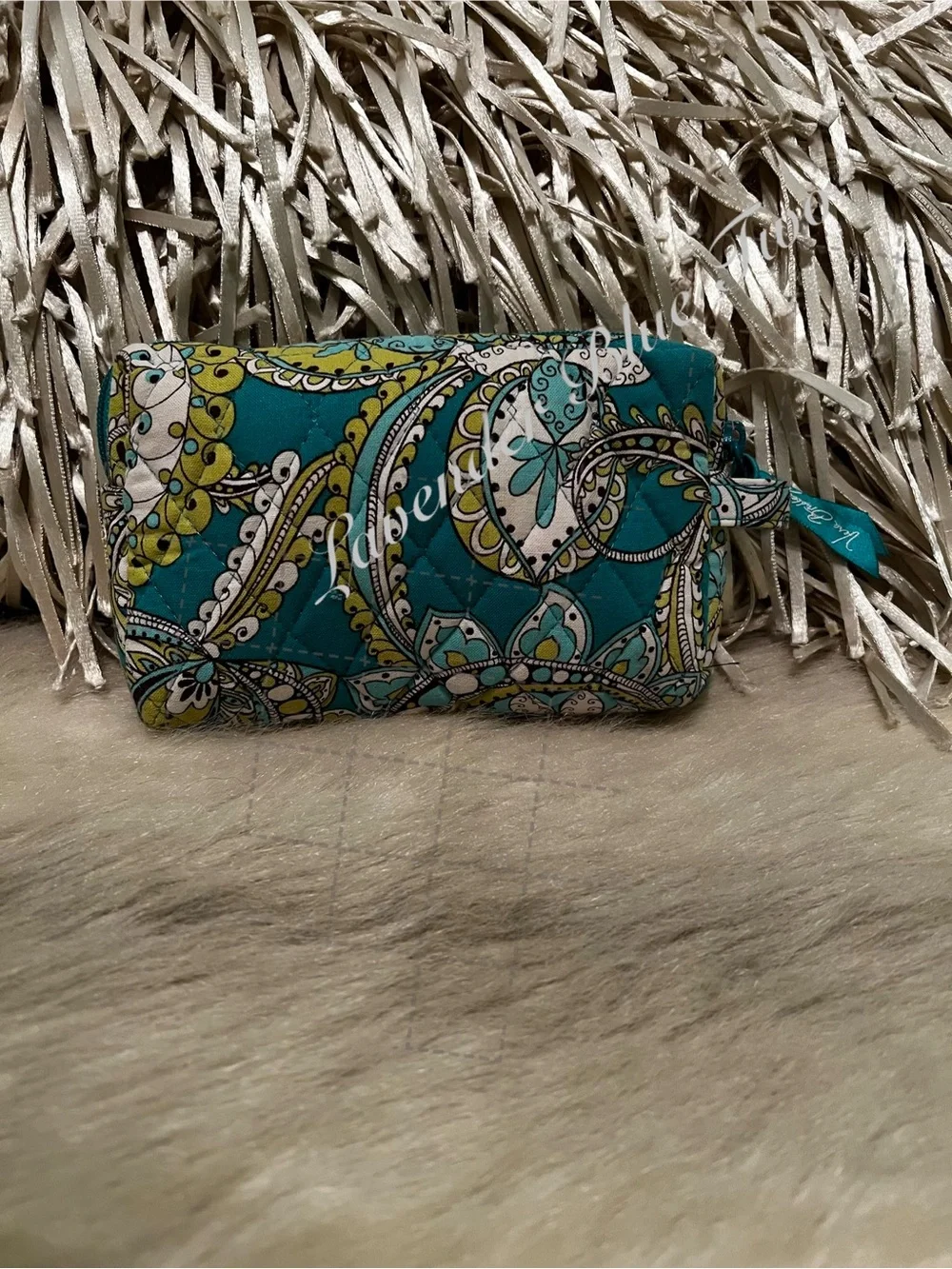 Vintage VERA BRADLEY Peacock 2007 Cosmetic Case Zip Top Close Y2K Turquoise USA